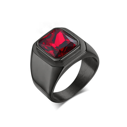 ルビーインパクト メンズ印台リング｜ステンレス×ゴールド・ブラック仕上げ 高級感と重厚感が際立つ存在感抜群の指輪