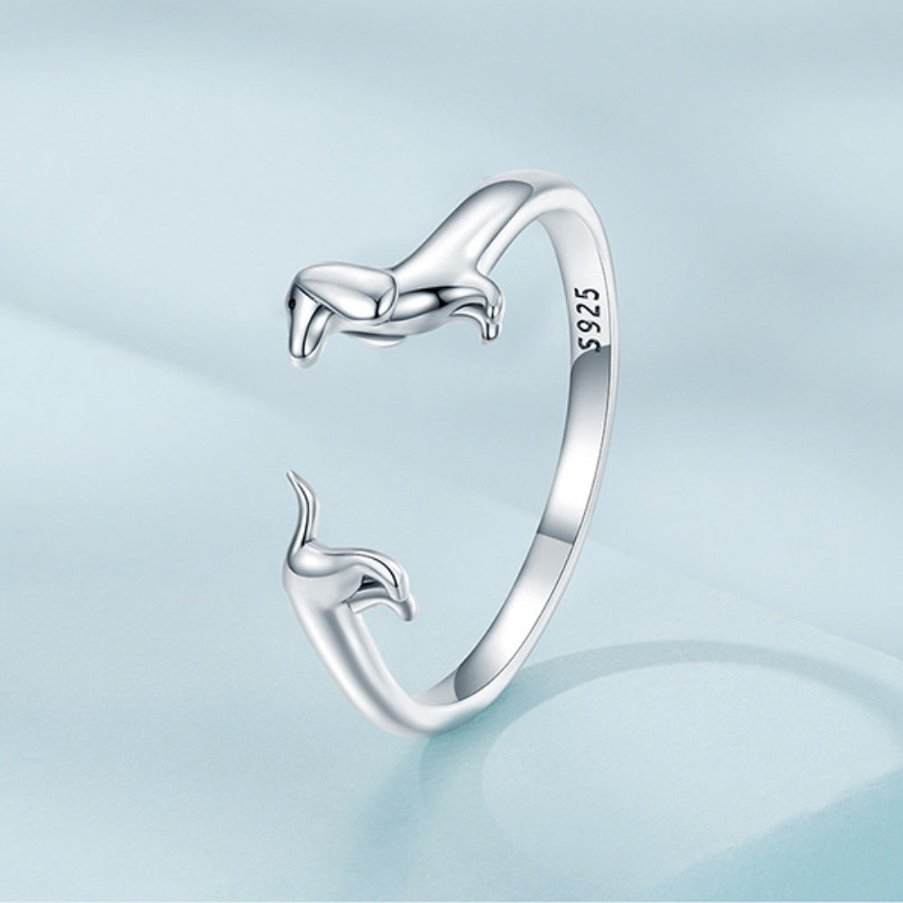 Rockyu ダックスフンドリング シルバー925 フリーサイズ 可愛い犬モチーフ