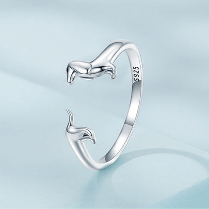 Rockyu ダックスフンドリング シルバー925 フリーサイズ 可愛い犬モチーフ