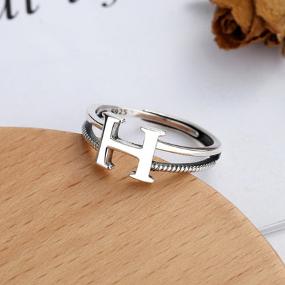 Rockyu Hモチーフリング レディース フリーサイズ シルバー925 調節可能 指輪