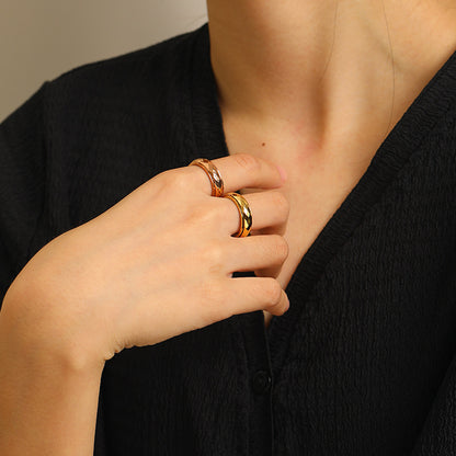 Rockyu ステンレスリング メンズ＆レディース兼用 6mm 幅広 ツイストデザイン