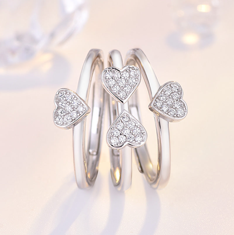 Rockyu クローバー風3連ハートリング レディース フリーサイズ シルバー925