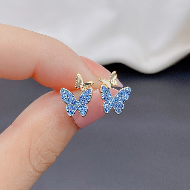 Rockyu バタフライピアス｜ジルコニア輝く小さめ蝶々デザイン レディーススタッド