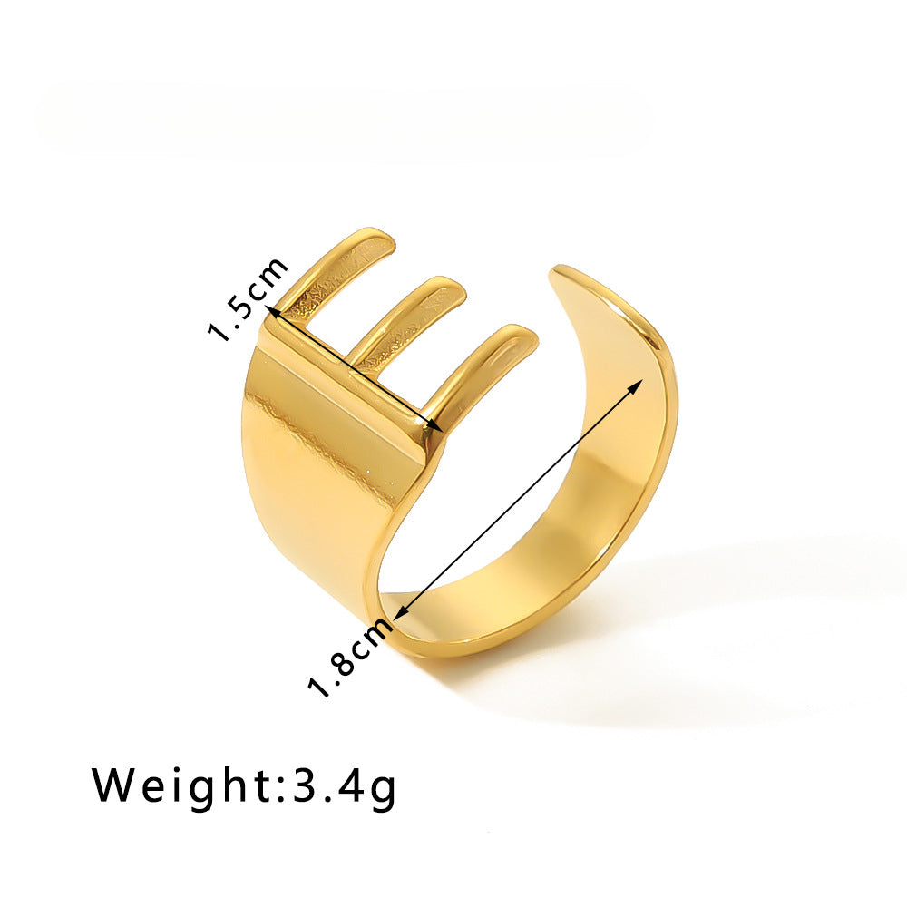 Rockyu イニシャルリング A〜Z選べる 太めゴールド フリーサイズステンレス指輪