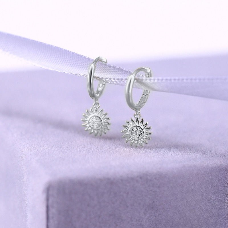 Rockyu ピアス レディース フープ 太陽 向日葵 18金 CZジルコニア シルバー925