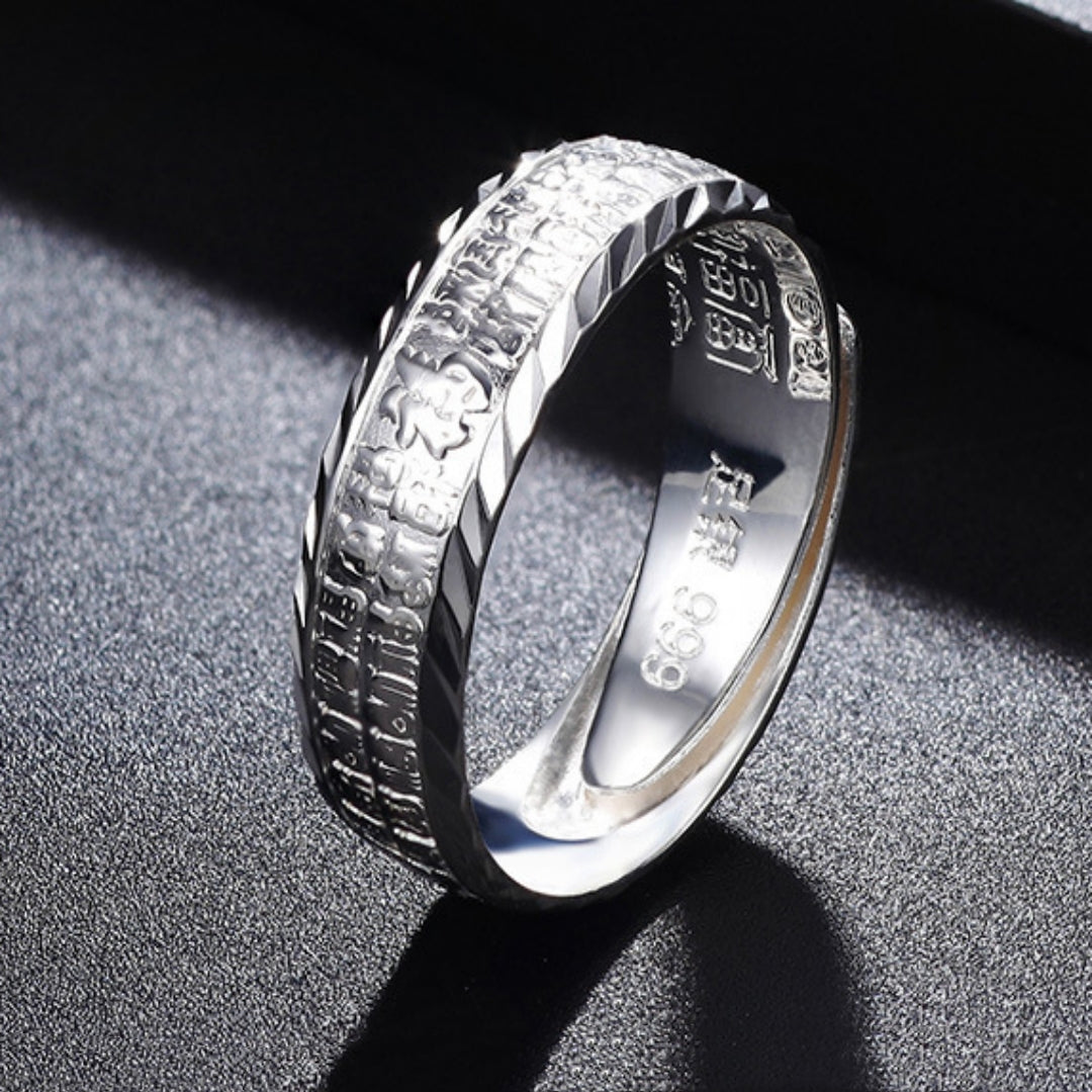 Rockyu 福字刻印 メンズリング シルバー999 フリーサイズ 純銀製指輪