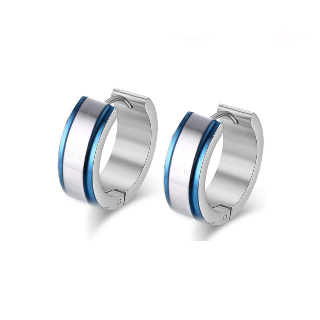 Rockyu ピアス 幅広フープ メンズ レディース シルバー×ブルー ステンレス 鏡面仕上げ 金属アレルギー対応