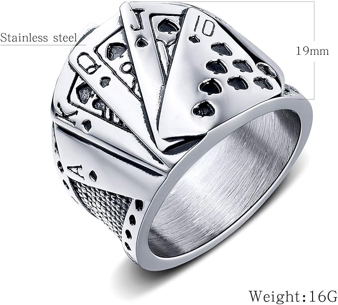 Rockyu トランプモチーフ メンズリング ステンレス製 ポーカーデザイン 指輪
