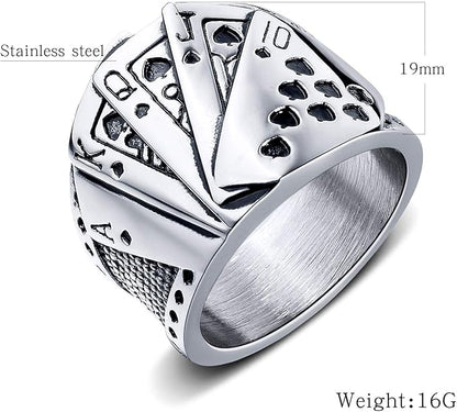 Rockyu トランプモチーフ メンズリング ステンレス製 ポーカーデザイン 指輪