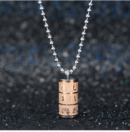 Rockyu ネックレス シリンダー ペンダント ステンレス ゴールド×シルバー 蓮モチーフ メンズ レディース