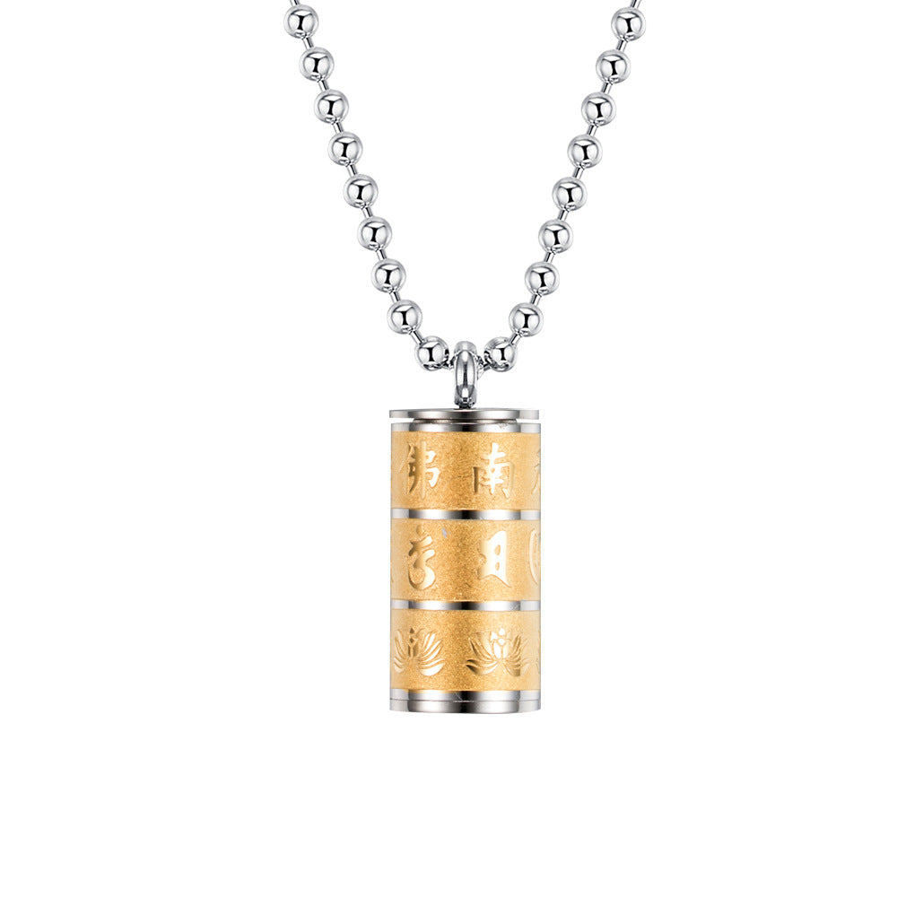 Rockyu ネックレス シリンダー ペンダント ステンレス ゴールド×シルバー 蓮モチーフ メンズ レディース