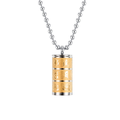 Rockyu ネックレス シリンダー ペンダント ステンレス ゴールド×シルバー 蓮モチーフ メンズ レディース