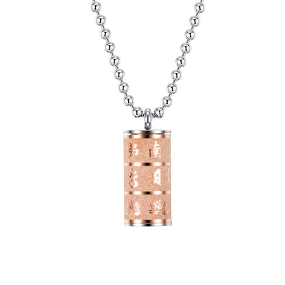 Rockyu ネックレス シリンダー ペンダント ステンレス ゴールド×シルバー 蓮モチーフ メンズ レディース