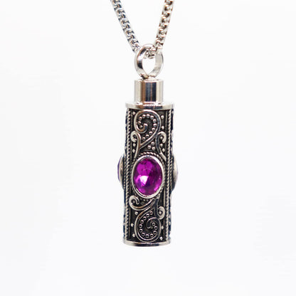 Rockyu ネックレス メンズ ステンレス シルバー 円柱 ジルコニア メモリアルペンダント 手元供養 遺骨ネックレス