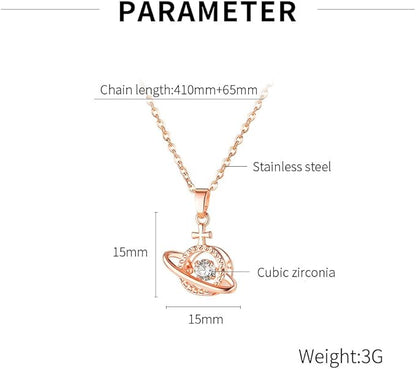 Rockyu ネックレス レディース 惑星モチーフ ピンクゴールド ステンレス キュービックジルコニア 上品 アクセサリー