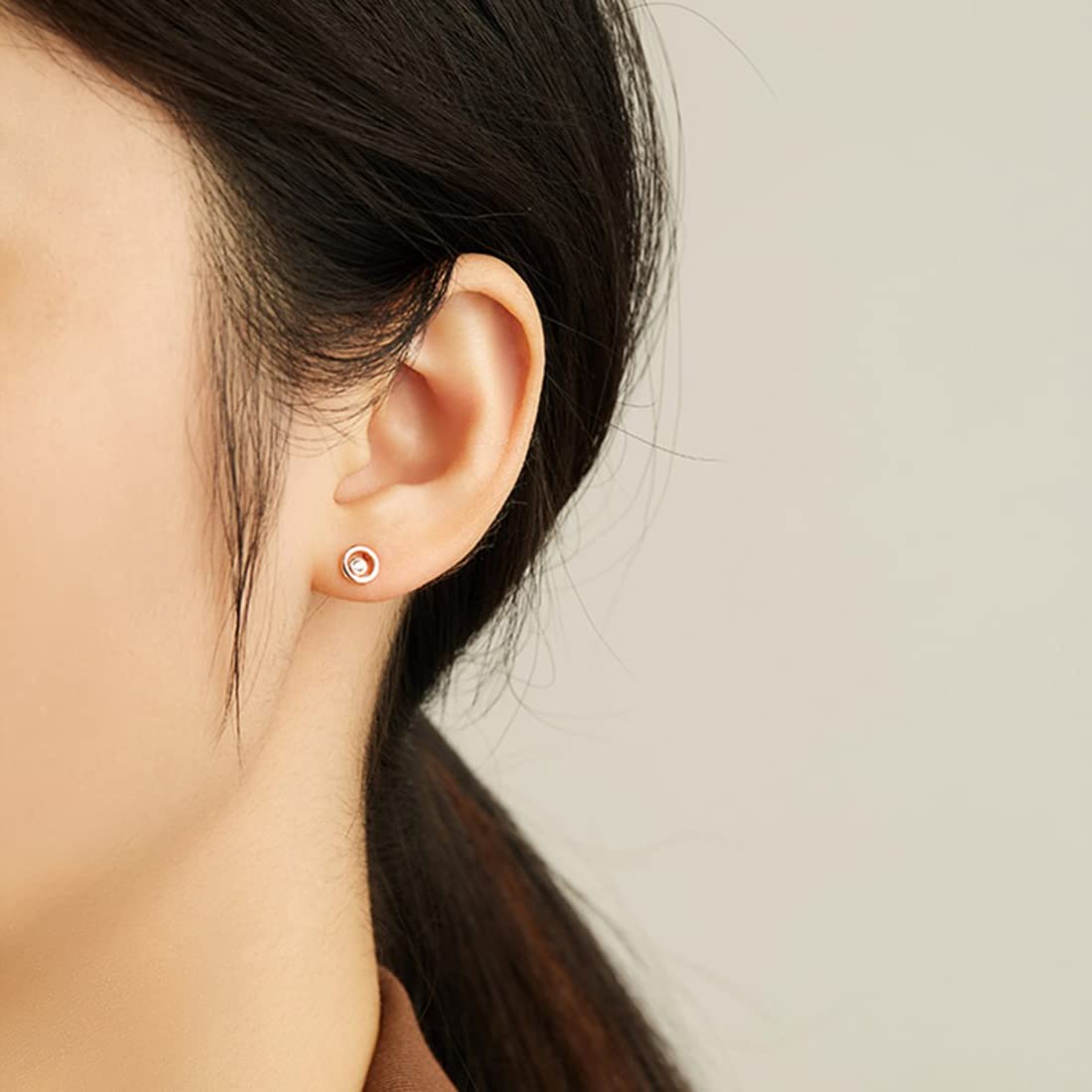 Rockyu ピアス レディース シルバー925 ゴールド ラウンド 一粒ジルコニア 光面 スタッドピアス