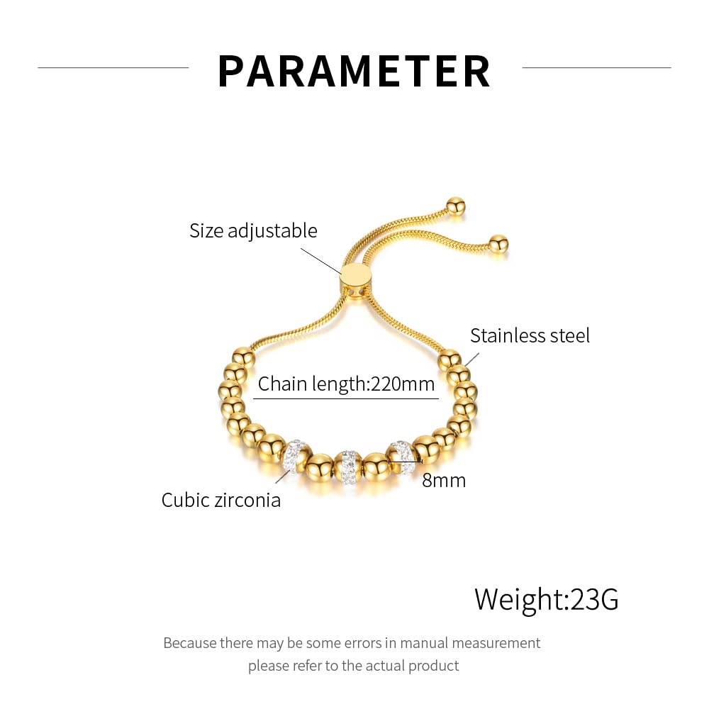 Rockyu ブレスレット レディース ボールチェーン ゴールド ステンレス ジルコニア