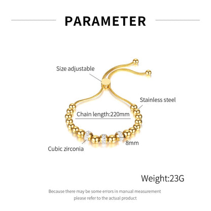 Rockyu ブレスレット レディース ボールチェーン ゴールド ステンレス ジルコニア