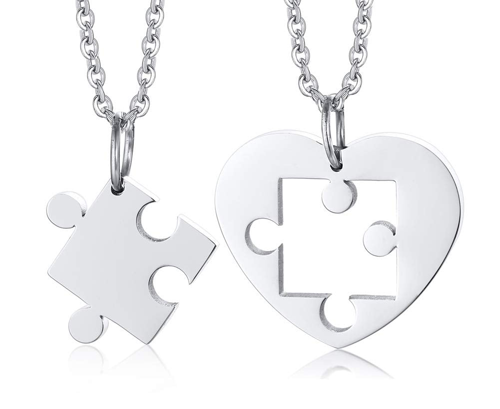 Rockyu パズルネックレス ハート＆ピース チタン製ペアペンダント 金属アレルギー対応
