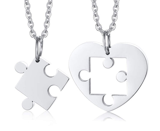 Rockyu パズルネックレス ハート＆ピース チタン製ペアペンダント 金属アレルギー対応