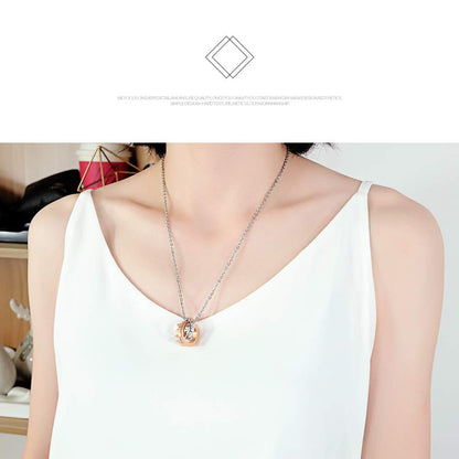 Rockyu ペアネックレス カップル用 王冠×2連リングデザイン ジルコニア付き