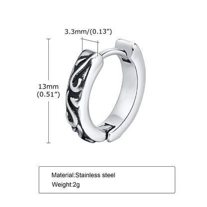 Rockyu メンズ フープピアス シルバー ステンレス 彫刻デザイン 片耳用 小さめ 金属アレルギー対応