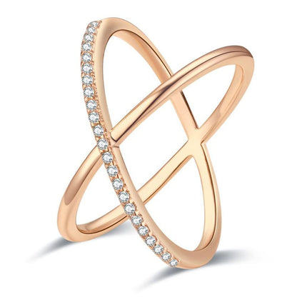 Rockyu レディースリング ステンレス クロスデザイン ジルコニア入り 金属アレルギー対応 おしゃれ指輪 パーティーギフト