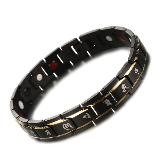 Rockyu ブレスレット メンズ ブラック 磁気 ゲルマニウム 静電気除去 ステンレス腕輪