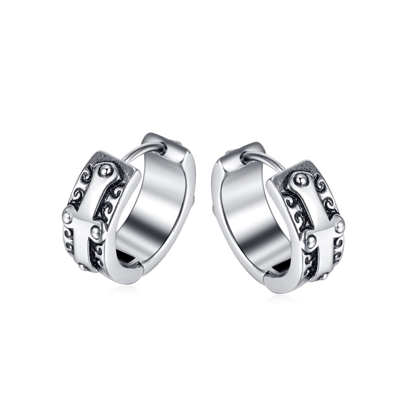 Rockyu クロスデザインステンレスフープピアス メンズ レディース