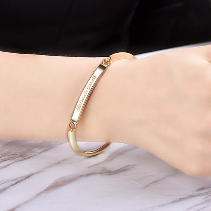 Rockyu レディースブレスレット チタン製 刻印メッセージバングル「Believe in yourself」 シルバー ゴールド ローズゴールド