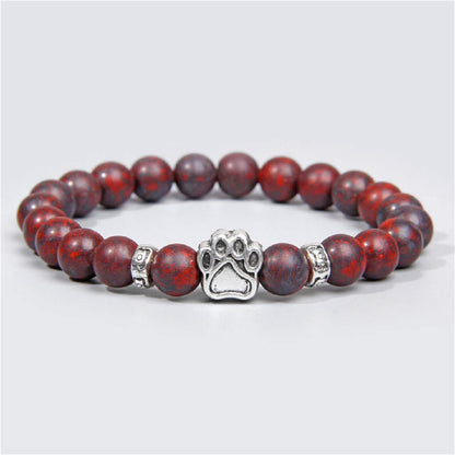 Rockyu ブレスレット メンズ レディース 数珠 ビーズ 天然石 瑪瑙 パワーストーン 犬猫足跡 開運アクセサリー