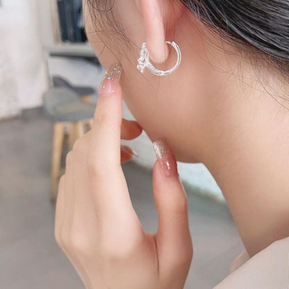 Rockyu S925シルバー 雛菊＆雪の結晶デザイン フープピアス レディース