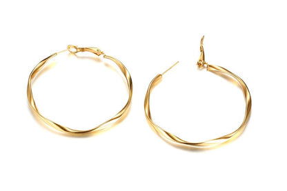 Rockyu フープピアス レディース 大ぶり ツイストフープ 軽量 ステンレス製 3色展開 金属アレルギー対応