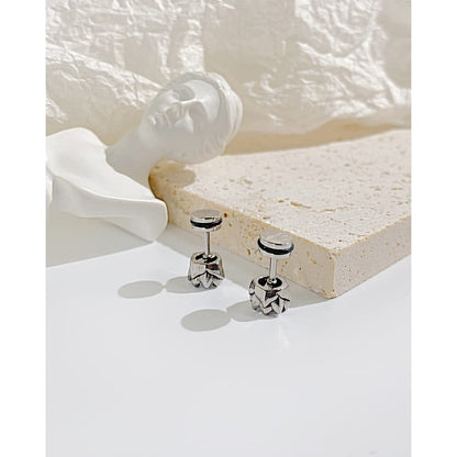 Rockyu スタッドピアス メンズ レディース｜黒白ジルコニア 花モチーフ 金属アレルギー対応