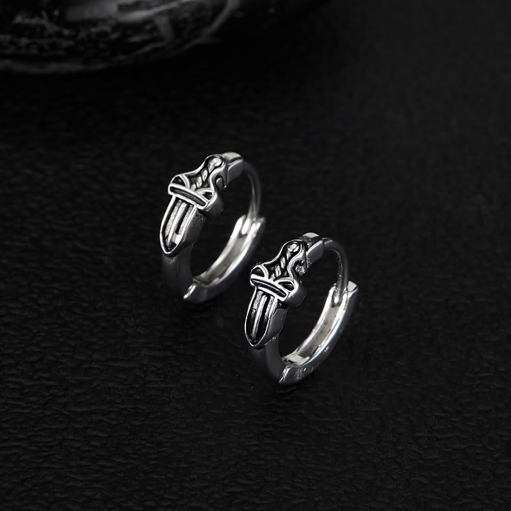 Rockyu ピアス メンズ ステンレス 片耳 剣モチーフ フープ型 シルバー アレルギー対応