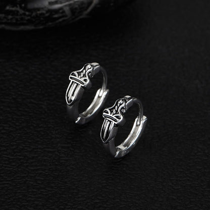 Rockyu ピアス メンズ ステンレス 片耳 剣モチーフ フープ型 シルバー アレルギー対応