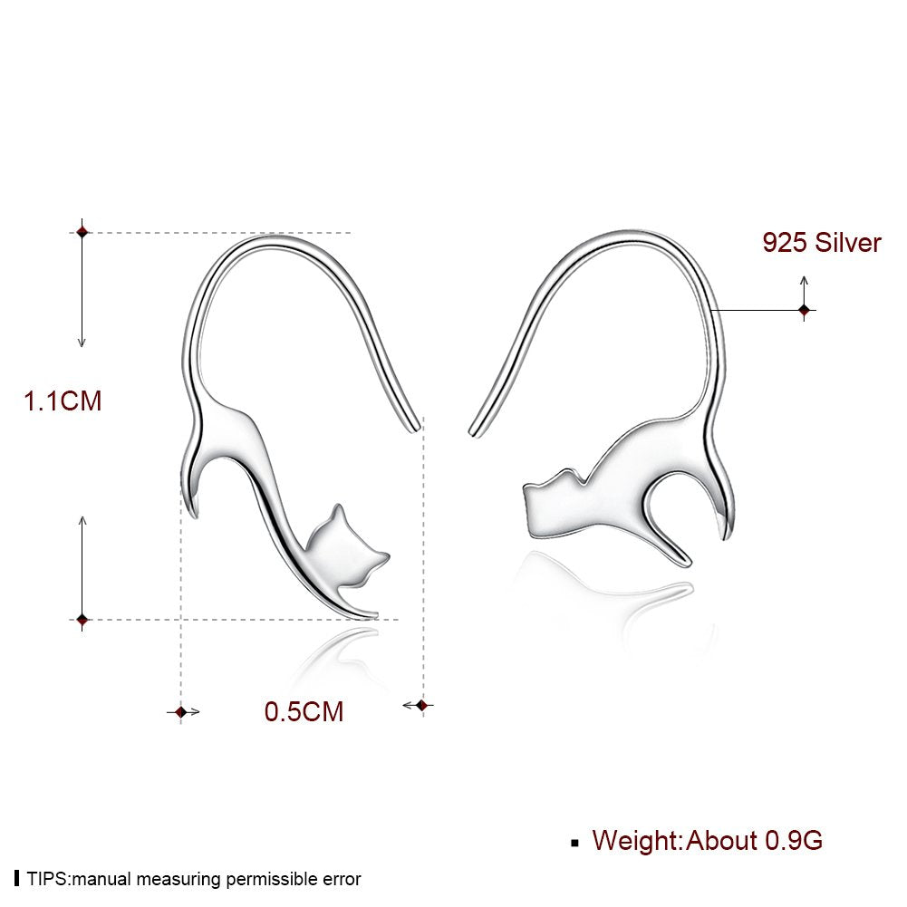 Rockyu 猫シルエットピアス 925シルバー フック式ミニマルデザイン（ゴールド／シルバー）