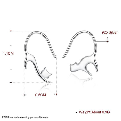 Rockyu 猫シルエットピアス 925シルバー フック式ミニマルデザイン（ゴールド／シルバー）
