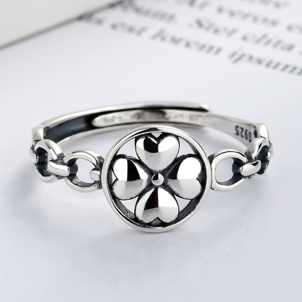 Rockyu フラワーモチーフリング レディース シルバー925 花デザイン フリーサイズ