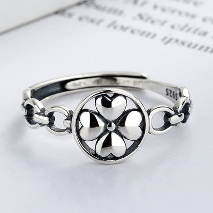 Rockyu フラワーモチーフリング レディース シルバー925 花デザイン フリーサイズ