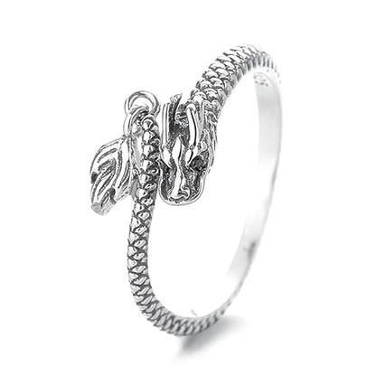 Rockyu ドラゴンリング シルバー925 フリーサイズ 細身デザイン 龍モチーフ 男女兼用アクセサリー