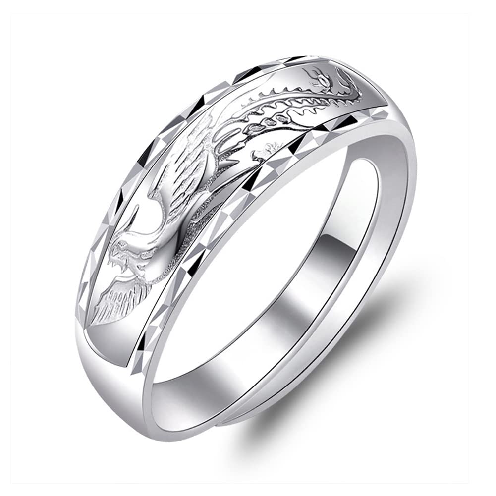 Rockyu 龍鳳彫りリング フリーサイズ 純銀製 シルバー990 メンズ レディース兼用 結婚指輪 伝統