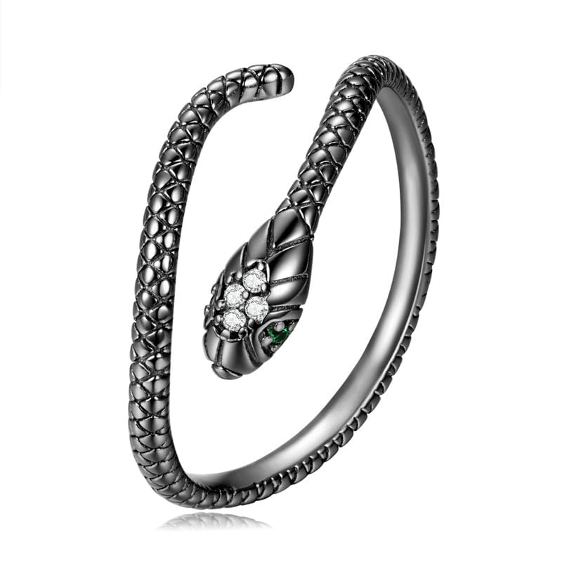 Rockyu スネークリング レディース フリーサイズ シルバー925 蛇指輪 4色展開 金属アレルギー対応