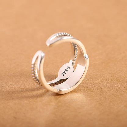 Rockyu シルバー925 緑松石 六字真言 お守りリング ヴィンテージ 開口デザイン アジャスタブルサイズ