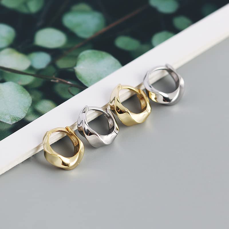 Rockyu ツイストフープピアス レディース 小さめ シルバー925 金属アレルギー対応 ゴールド/シルバー