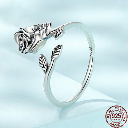 Rockyu シルバー925 スカル×アロー ハロウィンリング（調整可能サイズ）