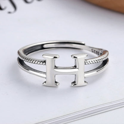 Rockyu Hモチーフリング レディース フリーサイズ シルバー925 調節可能 指輪