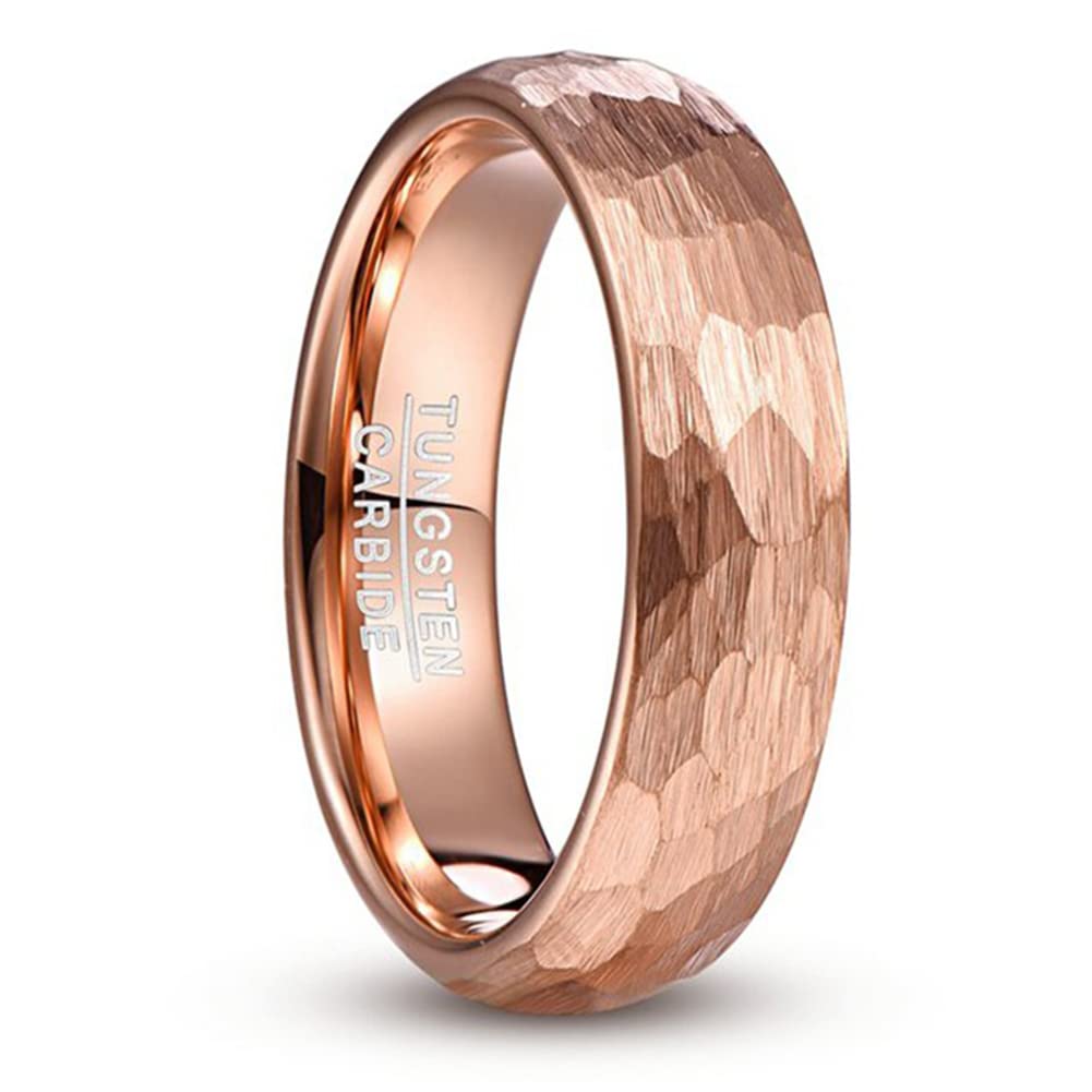 Rockyu タングステンリング 鎚目加工 ピンクゴールド＆ゴールド メンズ 6mm甲丸リング