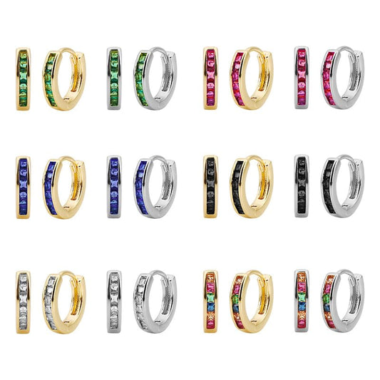 Rockyu ピアス レディース フープ シルバー ゴールド マルチカラー ジルコニア 正方形 リング