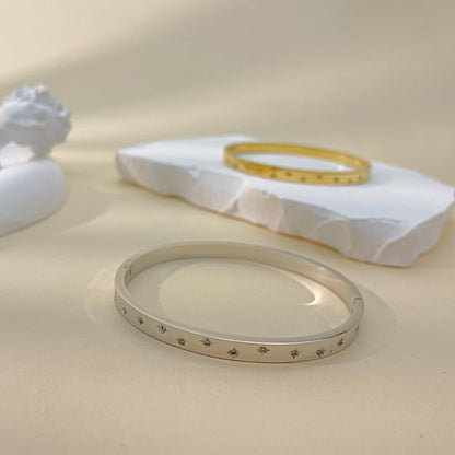 バングル レディース ゴールド シルバー ステンレス 金属アレルギー対応 ジルコニア シンプルデザイン